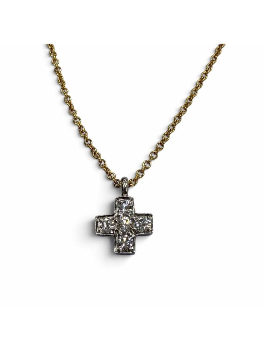 Tiffany & Co Cruciform 750 Diamond Necklace Yellow Gold